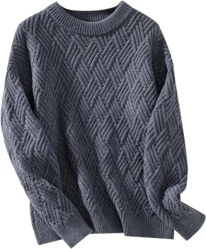 Women Sweater Chunky Knit Round Neck Solid Color Long Sleeve Casual Soft Loose Fit Jumper Tops