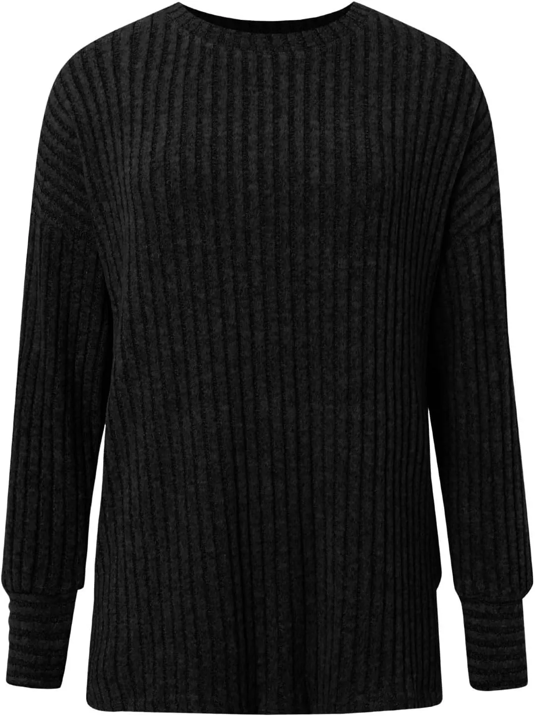 Women Sweaters Chunky Knit Crewneck Solid Color Long Sleeve Soft Casual Lightweight Sweaters Tops