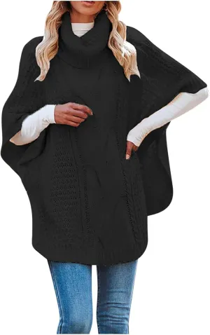 Women Sweaters Fall 2024 Cable Knit Batwing Sleeve Turtleneck Oversized Sweater Chunky Pullover Top Casual Loose Outfits