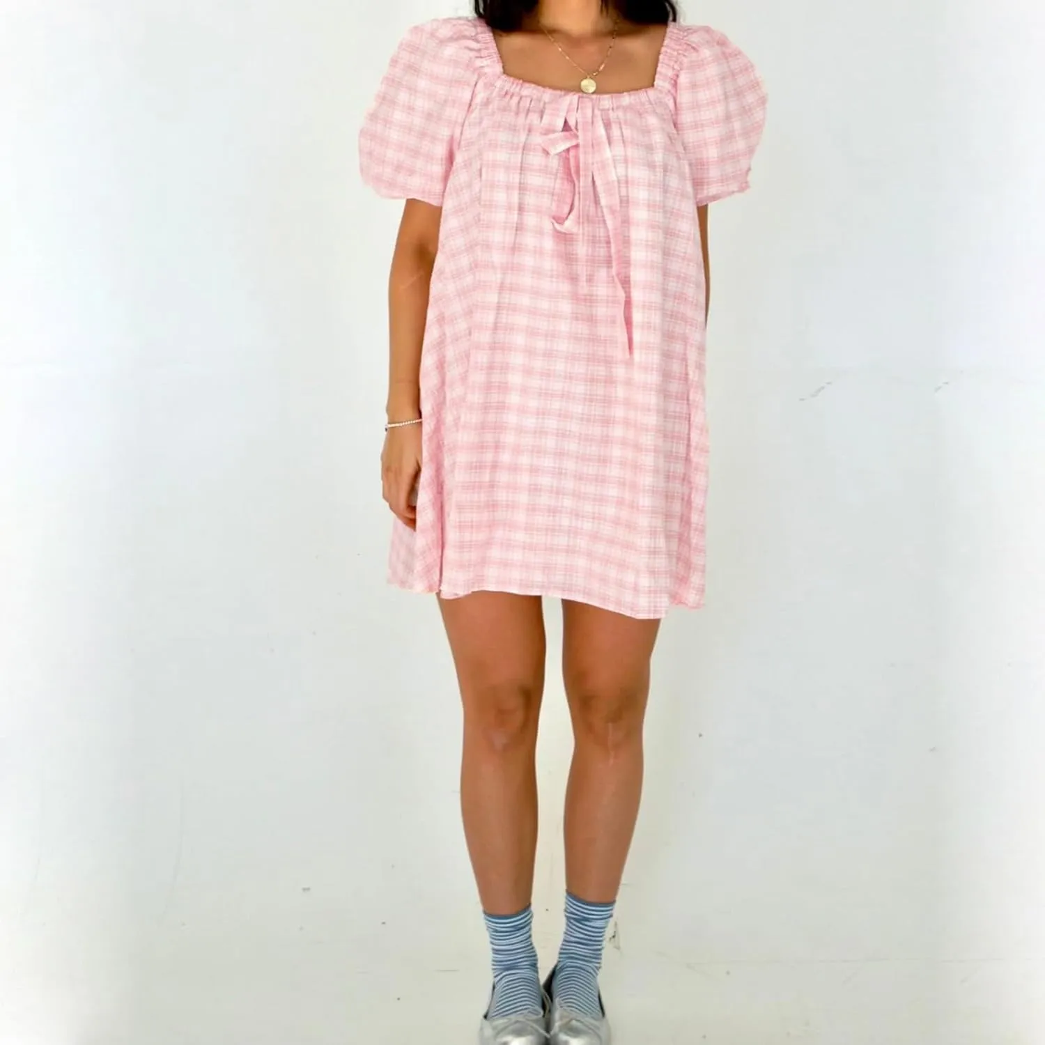 Women Y2k Babydoll Mini Dress Bow Tie Spaghetti Strap Flowy Homecoming Dress Cocktail Party Short Ruffle Dress