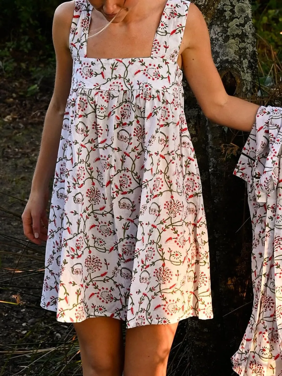 Women Y2k Boho Mini Dress Floral Tie Shoulder Short Dress Ruffle Flowy Dress Loose Beach Sundress