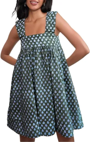 Women Y2k Boho Mini Dress Floral Tie Shoulder Short Dress Ruffle Flowy Dress Loose Beach Sundress