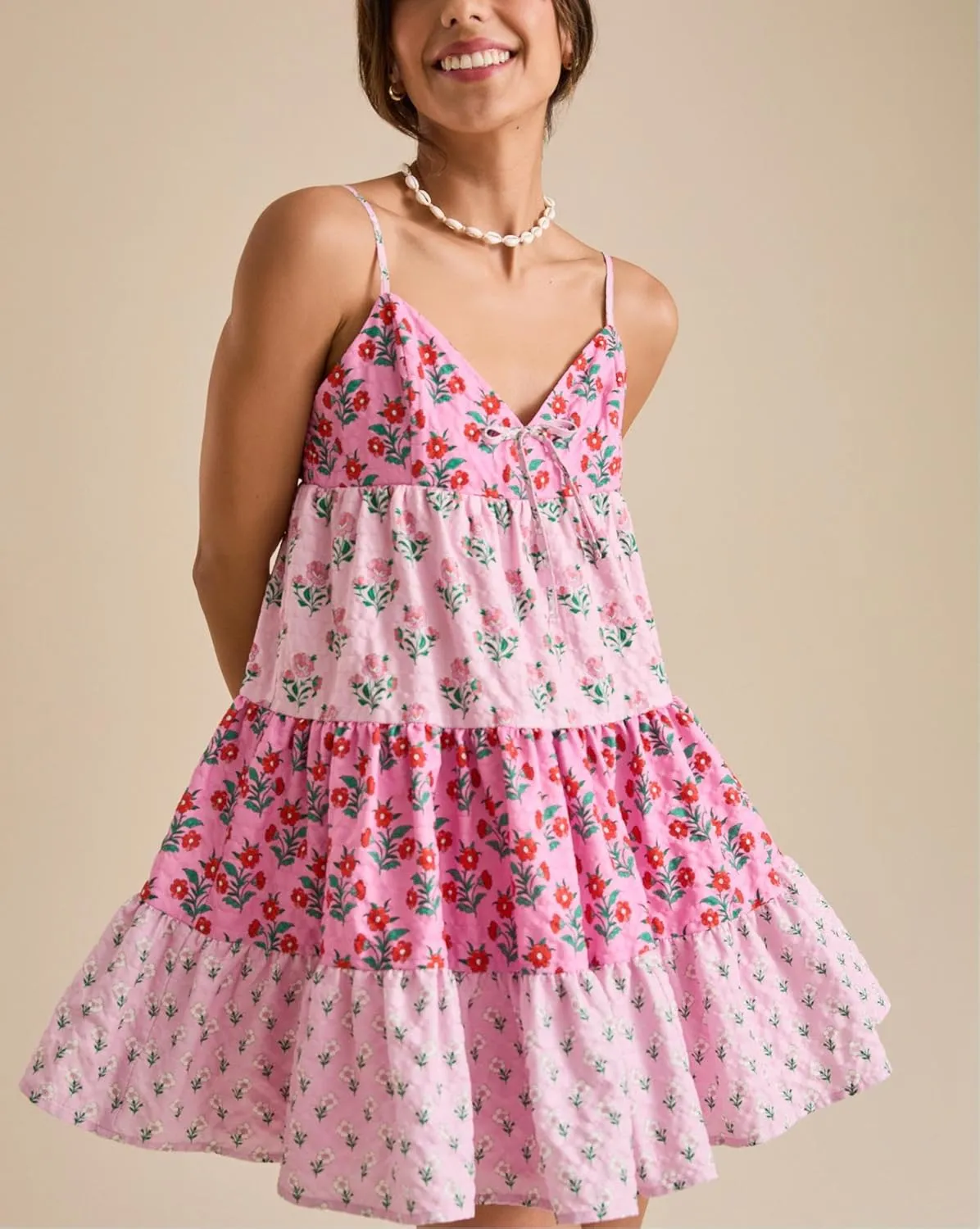 Women Y2k Floral Mini Dress Boho Spaghetti Strap Short Ruffle Dress Summer Tiered Beach Vacation Sundress