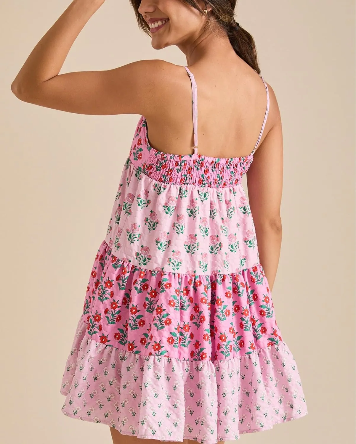 Women Y2k Floral Mini Dress Boho Spaghetti Strap Short Ruffle Dress Summer Tiered Beach Vacation Sundress