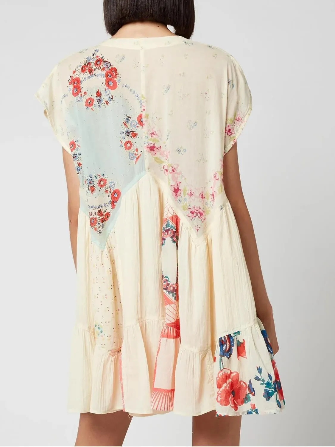 Women Y2k Floral Ruffle Mini Dress Boho V Neck Puff Sleeve Short Dress Flowy Babydoll Dress Streetwear