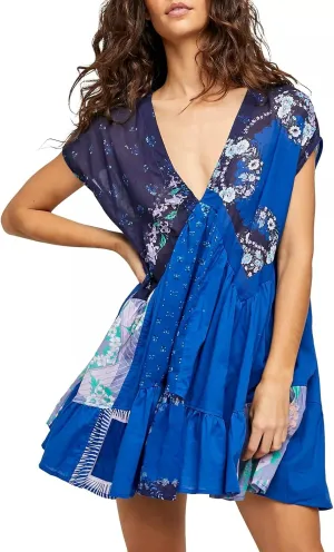 Women Y2k Floral Ruffle Mini Dress Boho V Neck Puff Sleeve Short Dress Flowy Babydoll Dress Streetwear