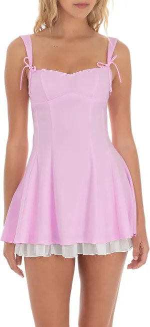Women Y2k Lace Mini Dress Ruffle Hem Tie Back Short Dress Flowy A Line Bodycon Dress Party Clubwear