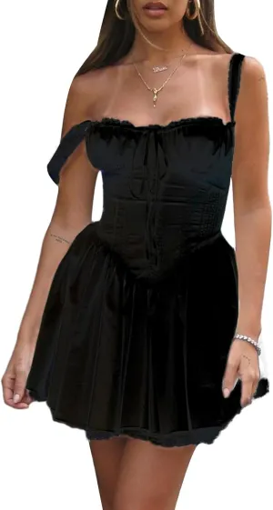 Women Y2k Long Sleeve Dress See Through Lace Mini Dress Bodycon Backless Corset Short Dress Low Cut Vintage Clubwear