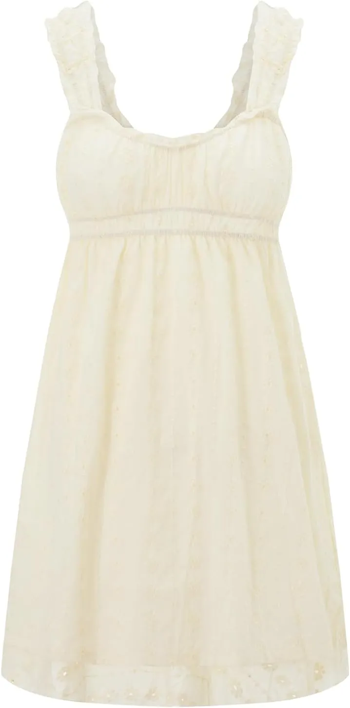 Women Y2k Tie Shoulder Mini Dress Floral Sleeveless Bodycon A-Line Dress Ruffle Beach Dress 2025 Summer Sundresses