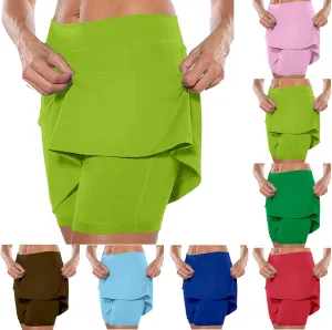 Women's 2 in 1 Athletic Running Shorts High Waisted Gym Workout Tennis Shorts High Waisted Tennis Skirt with Pockets