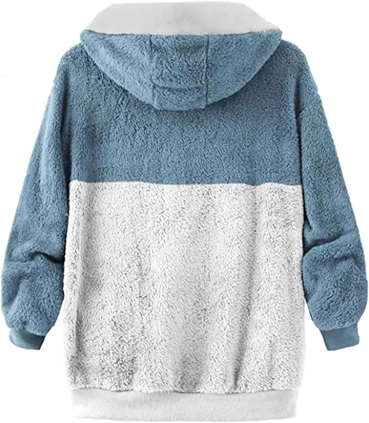 Womens 2023 Winter Fuzzy Fleece Jacket Hooded Color Block Patchwork Cardigan Coats