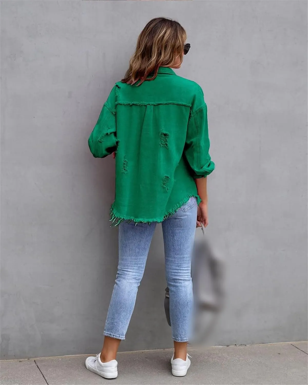 Womens 2024 Denim Long Sleeve Button Jacket,Casual Fashion Denim Jacket Jacket,Ripped Fringe Jean Jacket