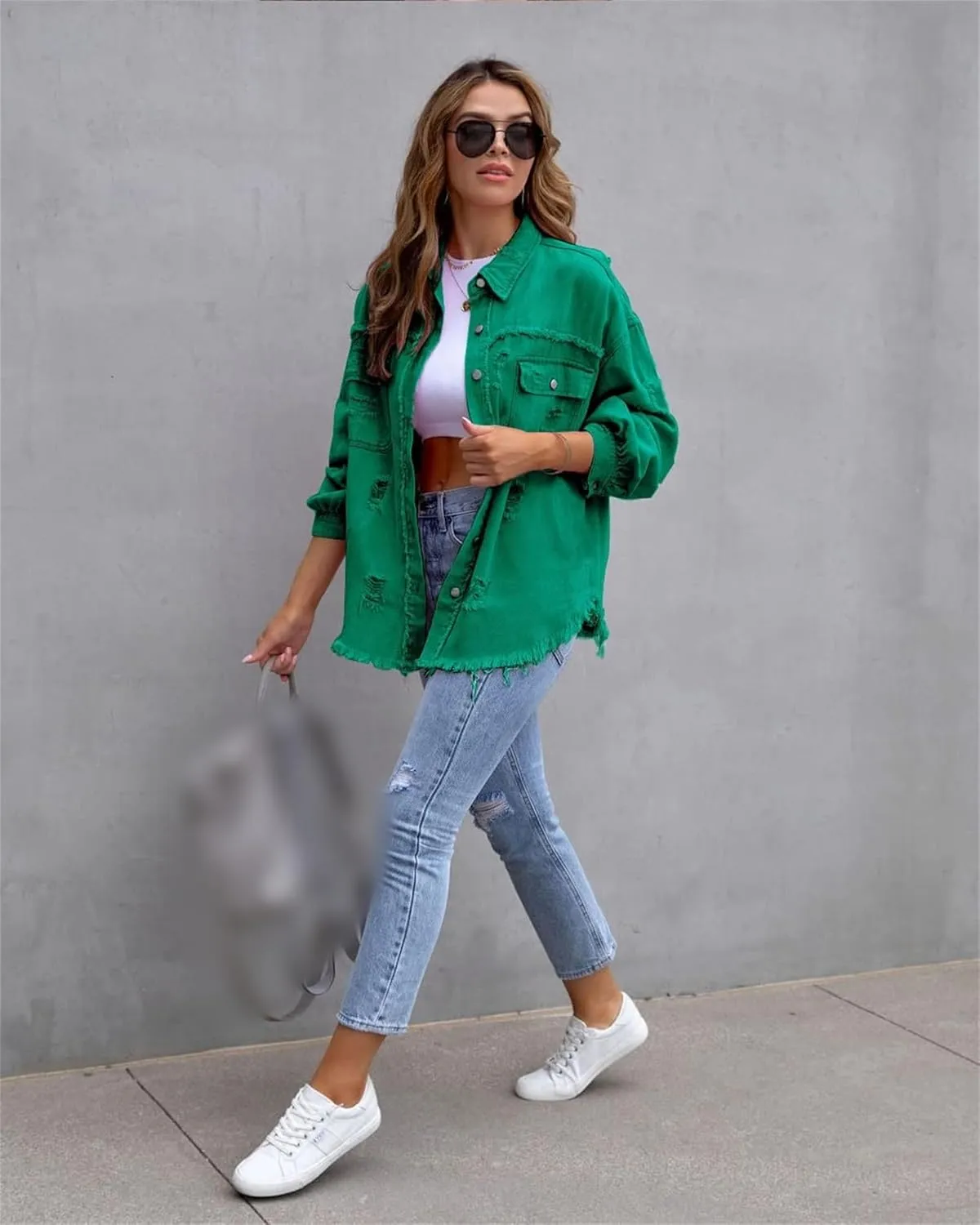 Womens 2024 Denim Long Sleeve Button Jacket,Casual Fashion Denim Jacket Jacket,Ripped Fringe Jean Jacket