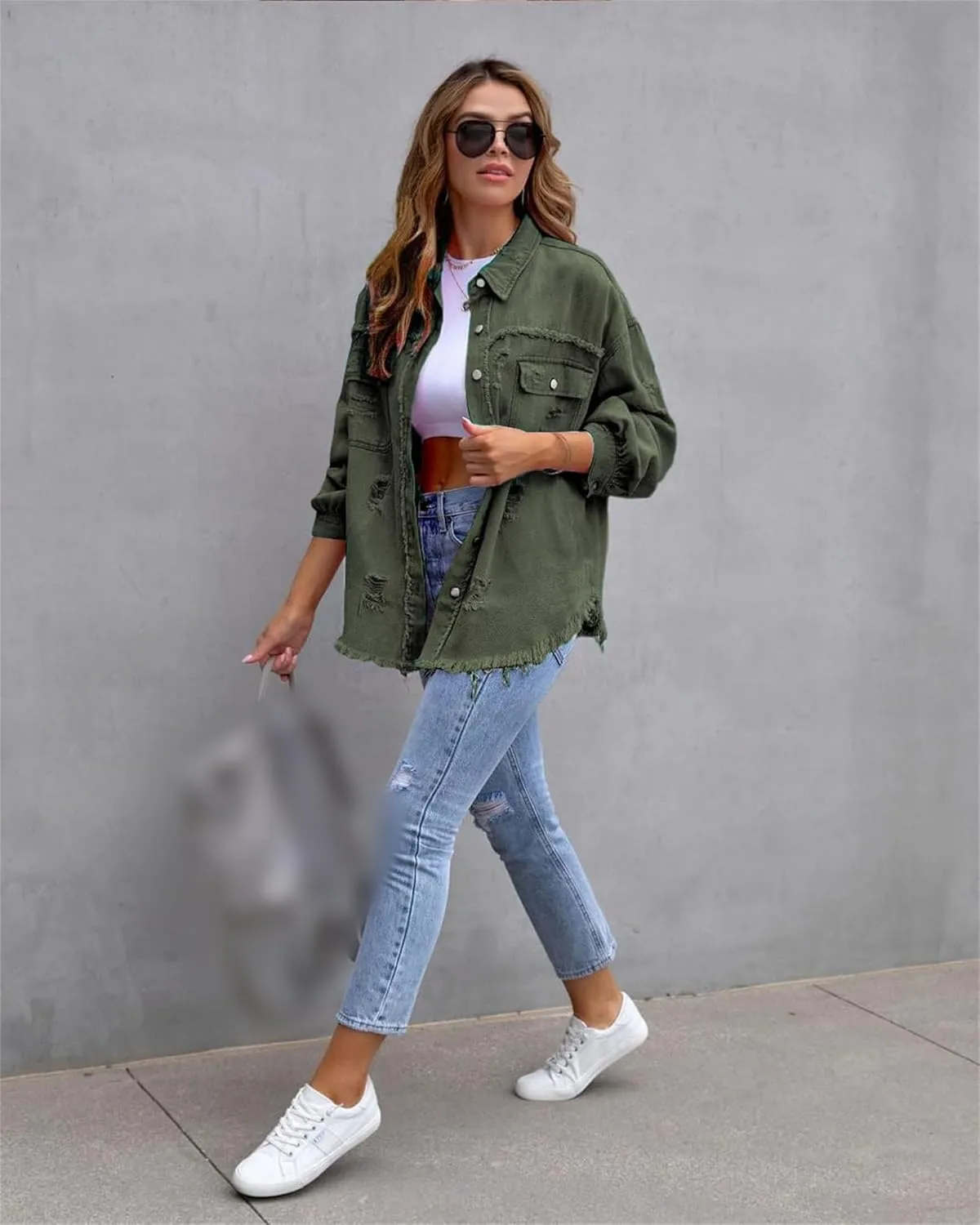 Womens 2024 Denim Long Sleeve Button Jacket,Casual Fashion Denim Jacket Jacket,Ripped Fringe Jean Jacket