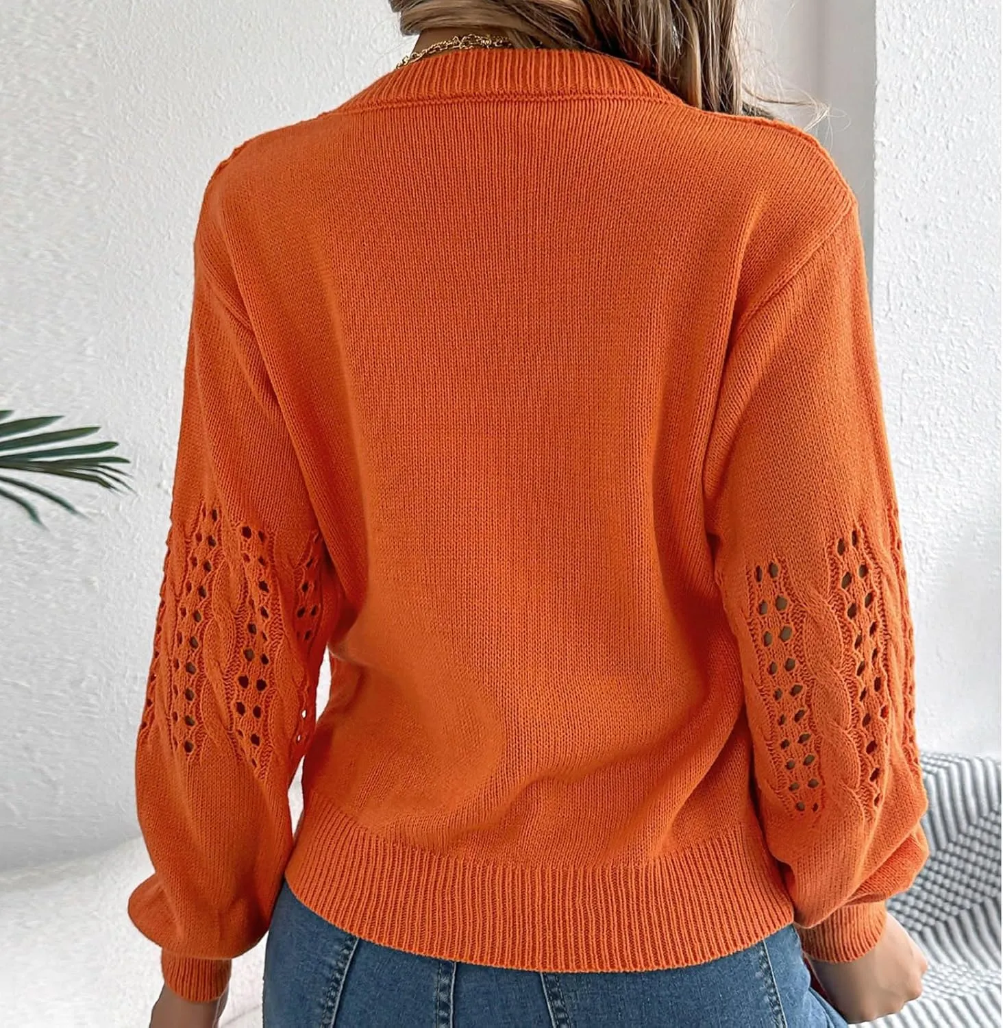 Womens 2024 Fall Sweaters Oversized Crewneck Cable Knit Pullover Crochet Hollow Out Chunky Jumper Casual Tunic Tops
