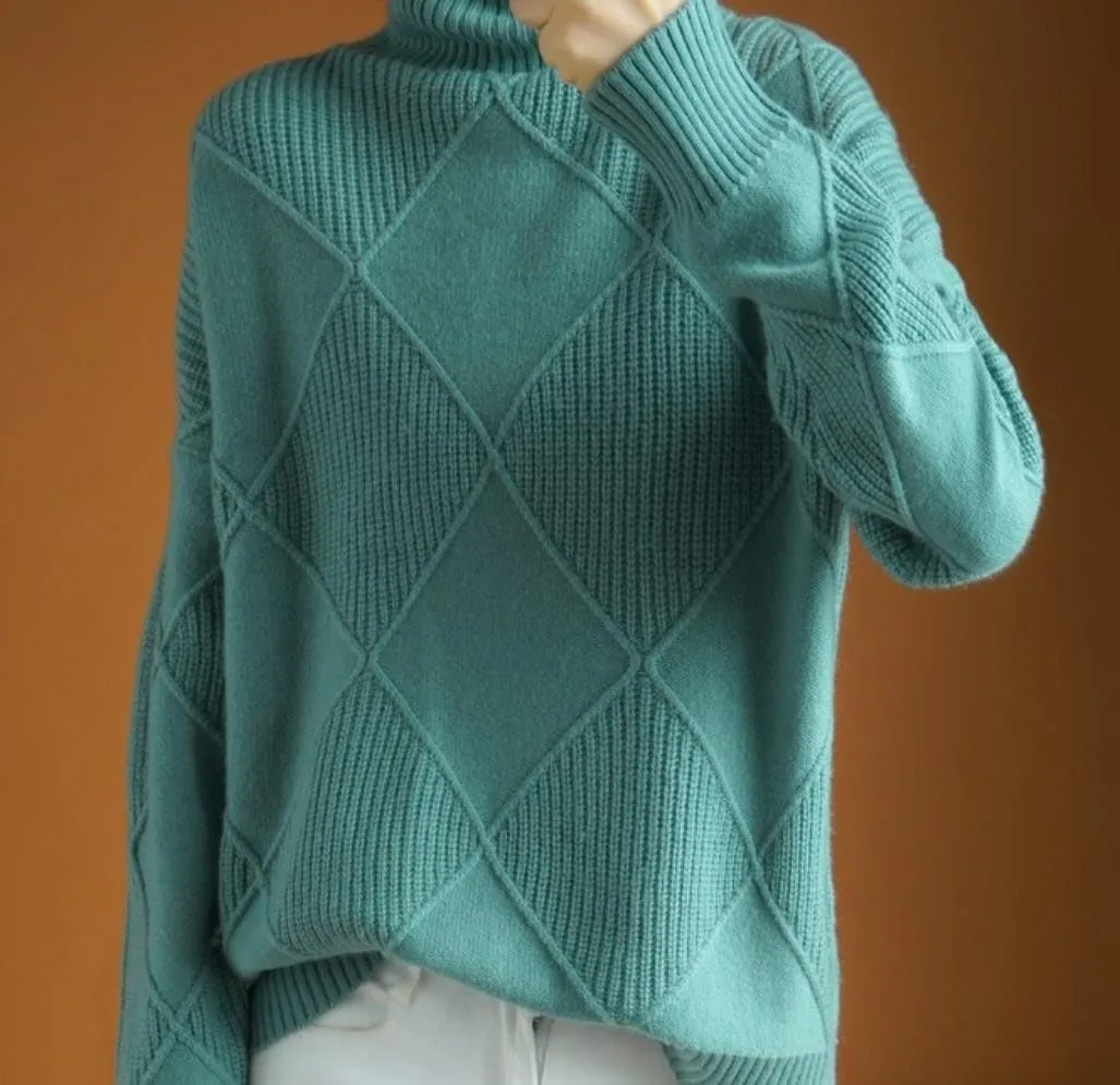 Womens 2024 Fashion Color Block Turtleneck Sweaters Casual Knit Pullover Cozy Long Sleeve Oversized Loose Jumper Tops