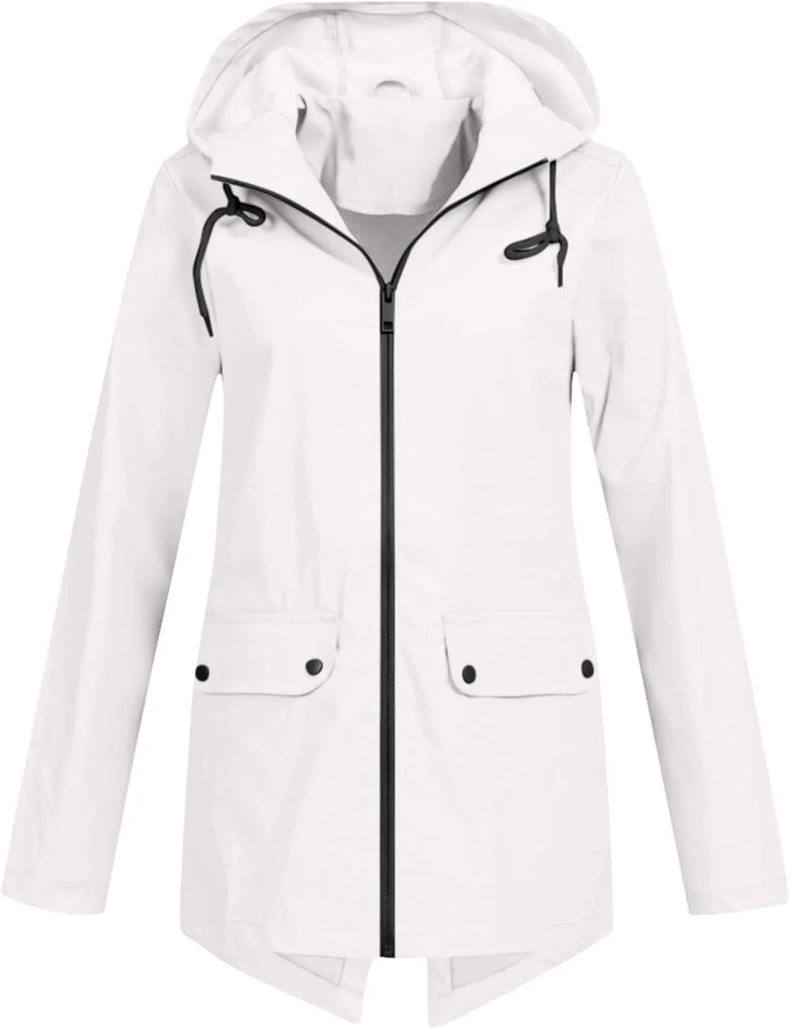Womens 2024 Simple Solid Zip Up Outwear Long Sleeve with Hood Overcoat Warmth Casual Loose Jacket Coat Outdoor Clothes