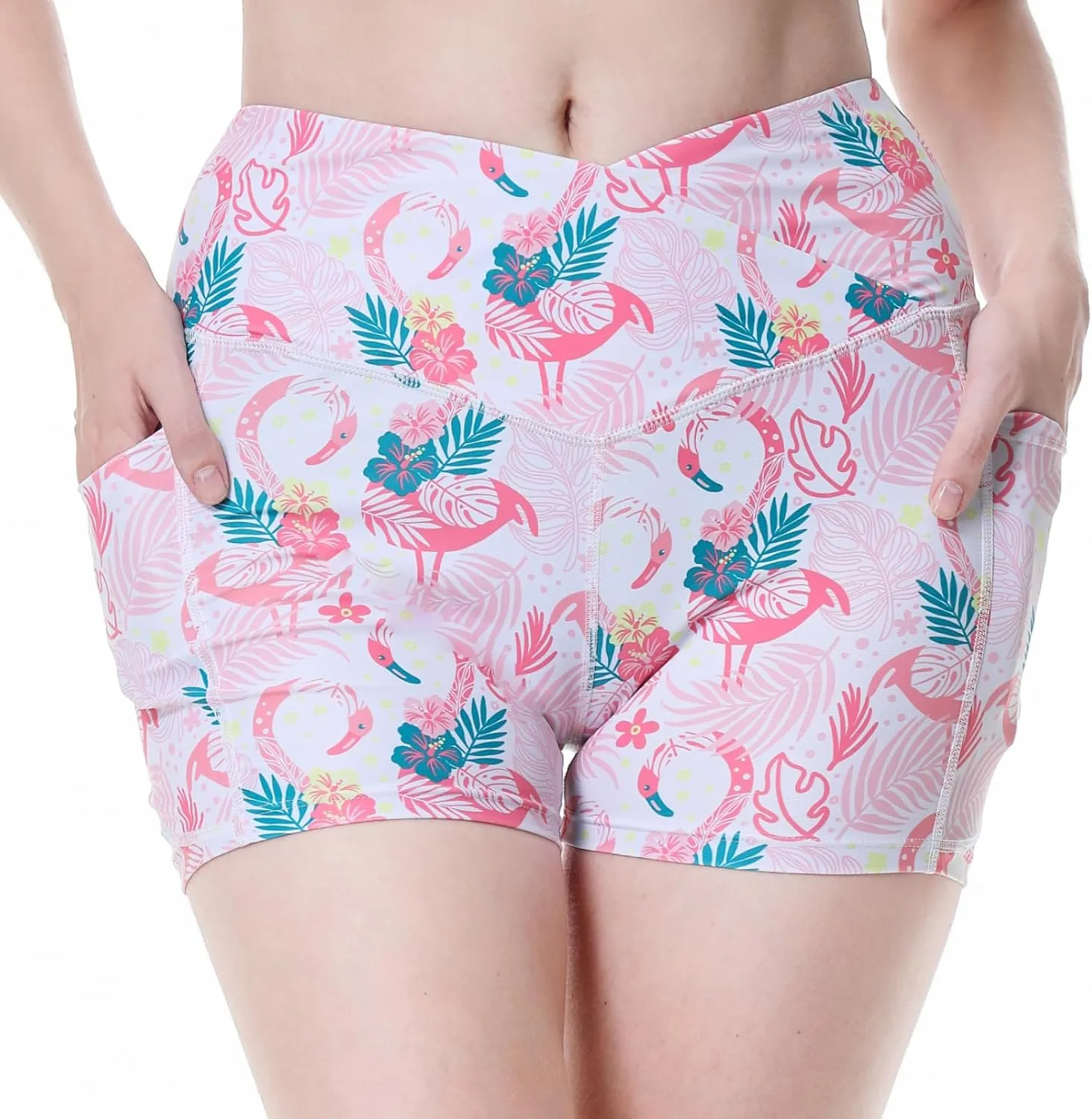 Womens 3/5" Swim Shorts High Waisted Board Shorts Bathing Suit Bottoms