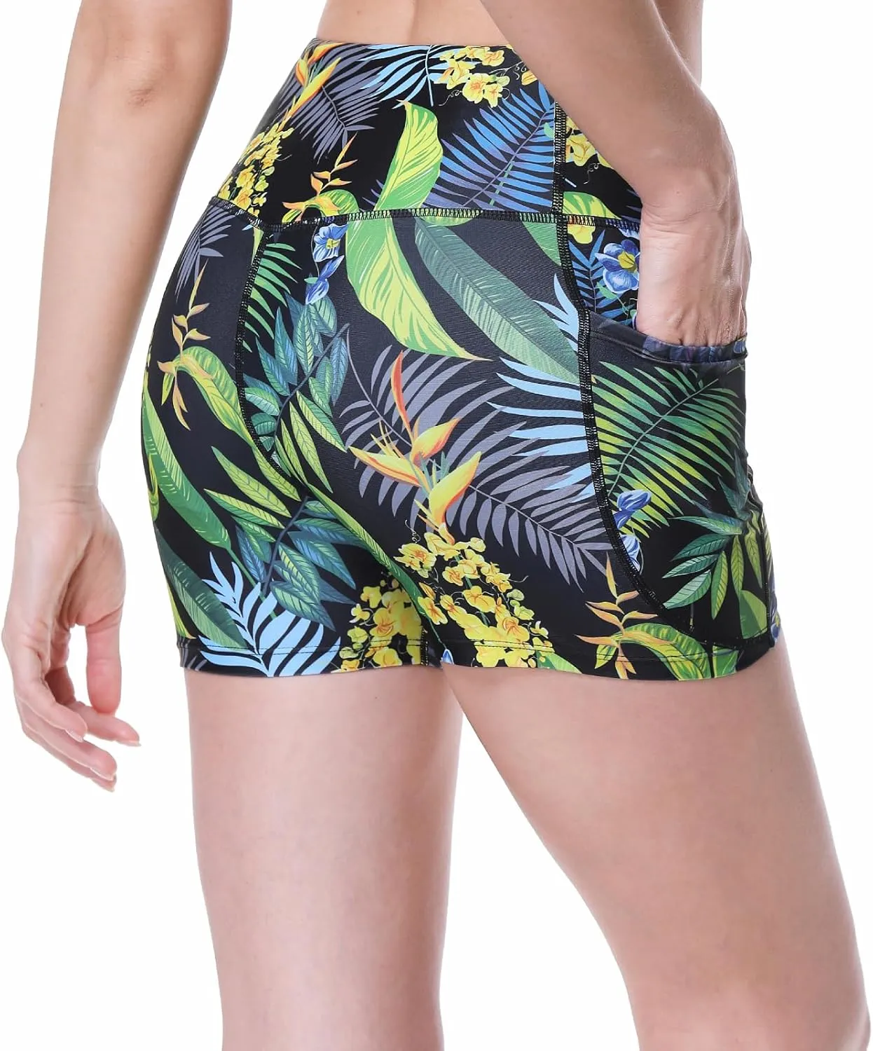 Womens 3/5" Swim Shorts High Waisted Board Shorts Bathing Suit Bottoms