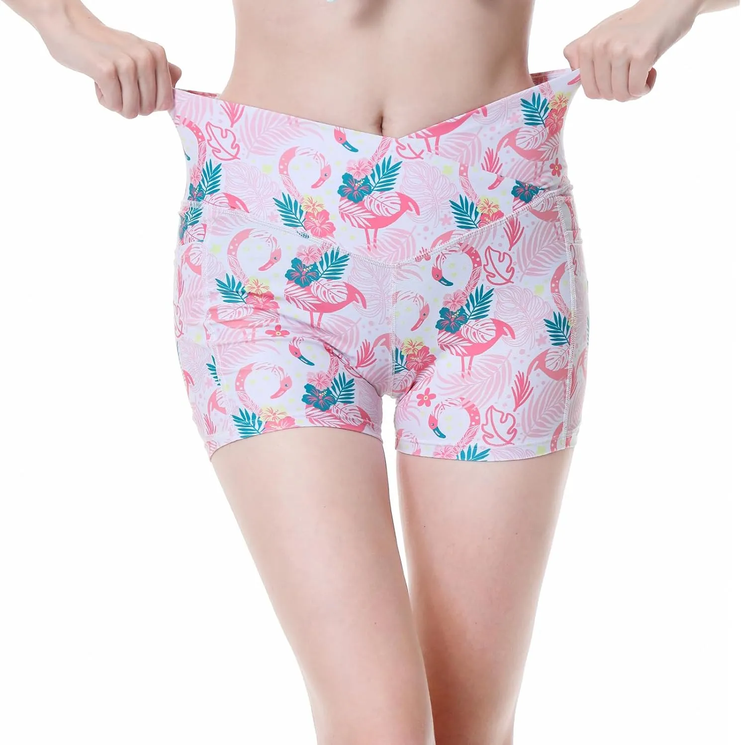 Womens 3/5" Swim Shorts High Waisted Board Shorts Bathing Suit Bottoms