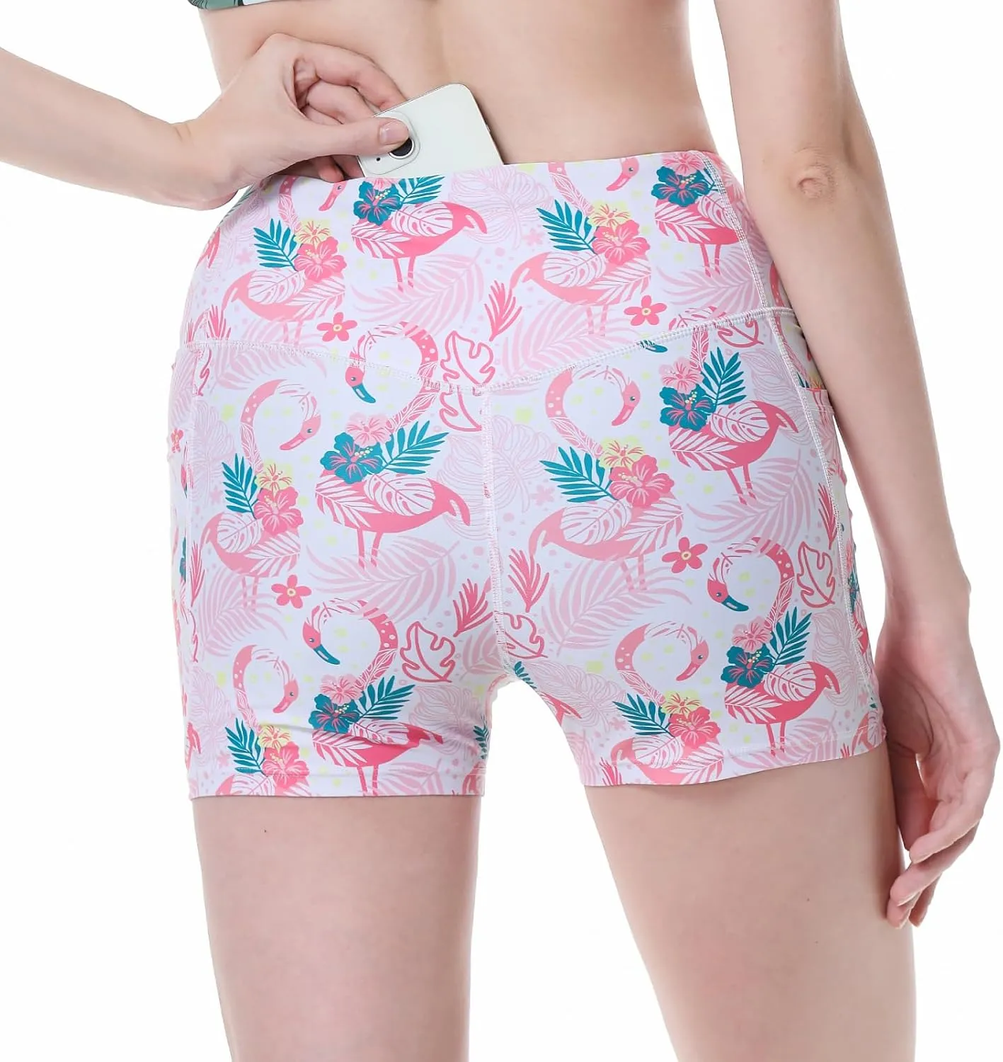 Womens 3/5" Swim Shorts High Waisted Board Shorts Bathing Suit Bottoms