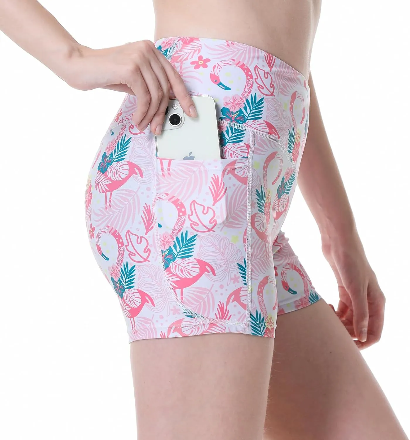 Womens 3/5" Swim Shorts High Waisted Board Shorts Bathing Suit Bottoms