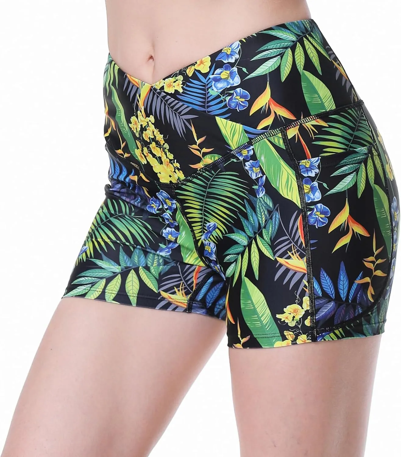 Womens 3/5" Swim Shorts High Waisted Board Shorts Bathing Suit Bottoms