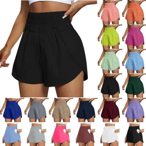 Women's Athletic Shorts High Waisted Running Shorts Pocket Sporty Short Gym Elastic Workout Shorts, XX-Large, Orange