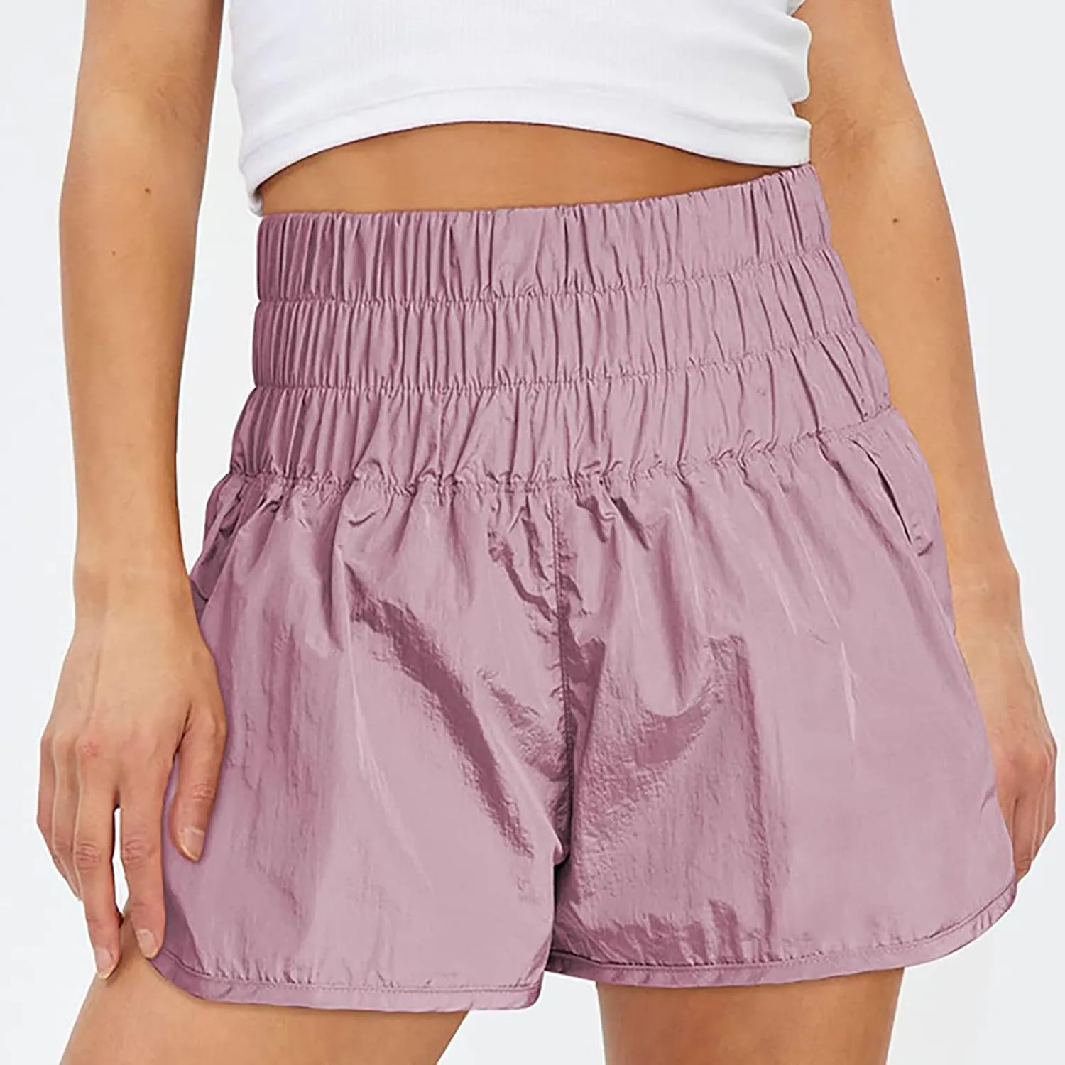 Women's Athletic Shorts High Waisted Running Shorts Pocket Sporty Shorts Elastic Workout Shorts