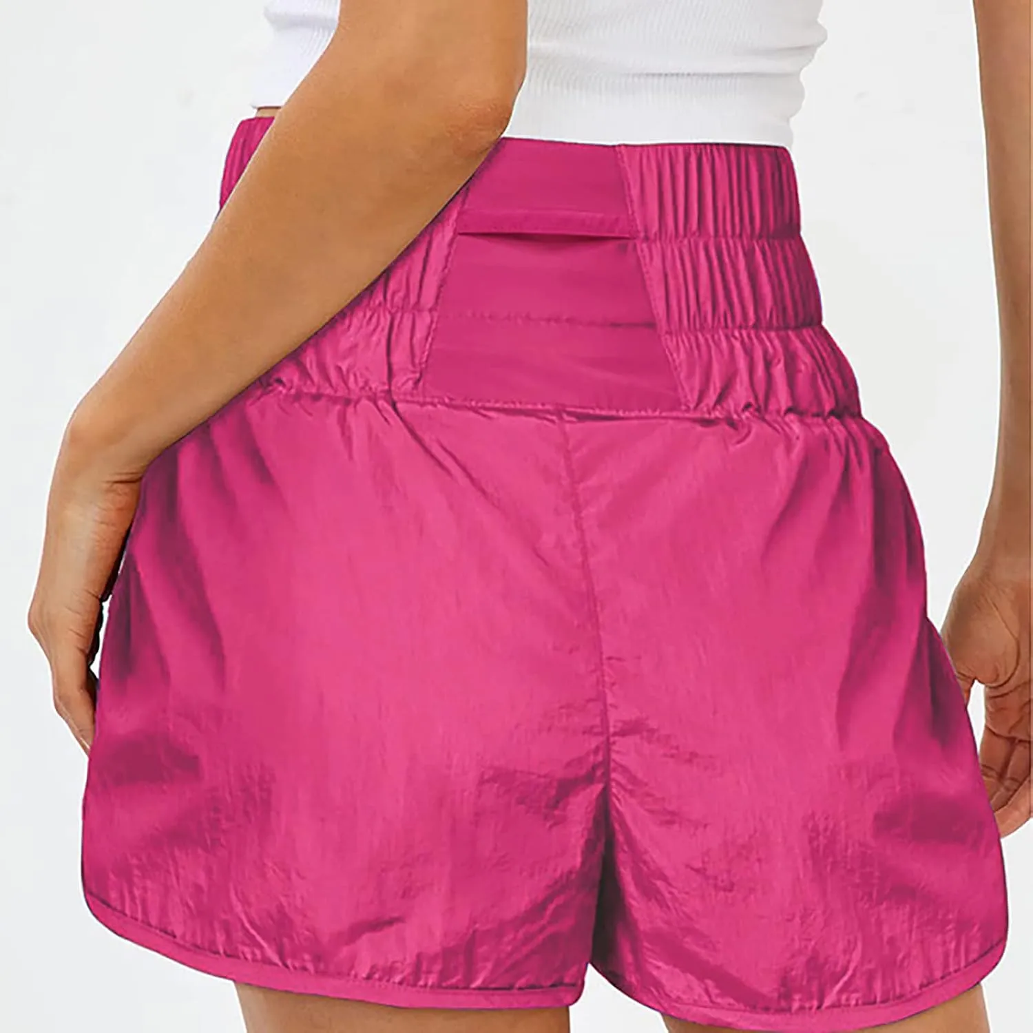 Women's Athletic Shorts High Waisted Running Shorts Pocket Sporty Shorts Elastic Workout Shorts
