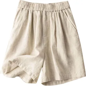 Women's Bermuda Shorts Casual Elastic High Waisted Workout Shorts Pockets Wide Leg Solid Color Outfits
