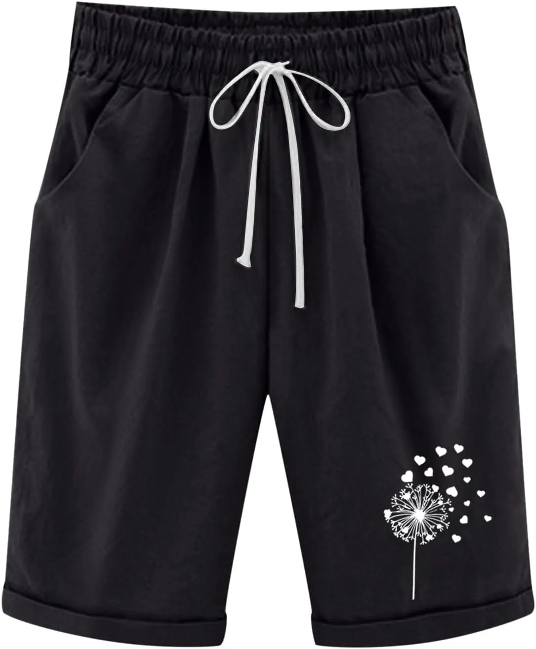 Women's Bermuda Shorts Linen Casual Baggy Drawstring Elastic High Waisted Floral Printed Shorts Summer Comfort Shorts