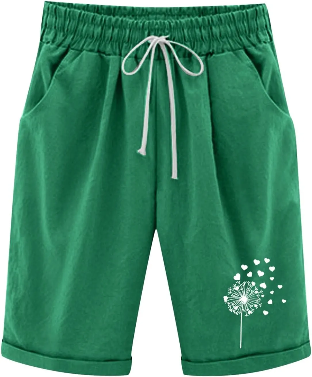 Women's Bermuda Shorts Linen Casual Baggy Drawstring Elastic High Waisted Floral Printed Shorts Summer Comfort Shorts