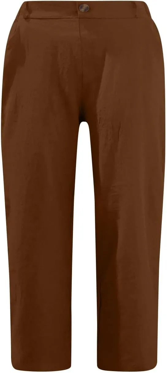 Women's Bermuda Shorts Summer Elastic High Waisted Workout Hiking Pants Button Down Straight Leg Pants