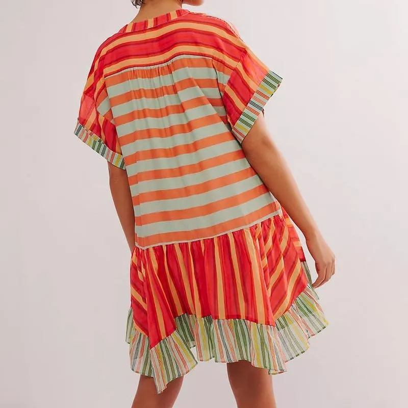 Womens Boho Mini Dress Y2k Floral Deep V-Neck Puff Sleeve Short Dresses 2024 Summer Causal Beach Sundress