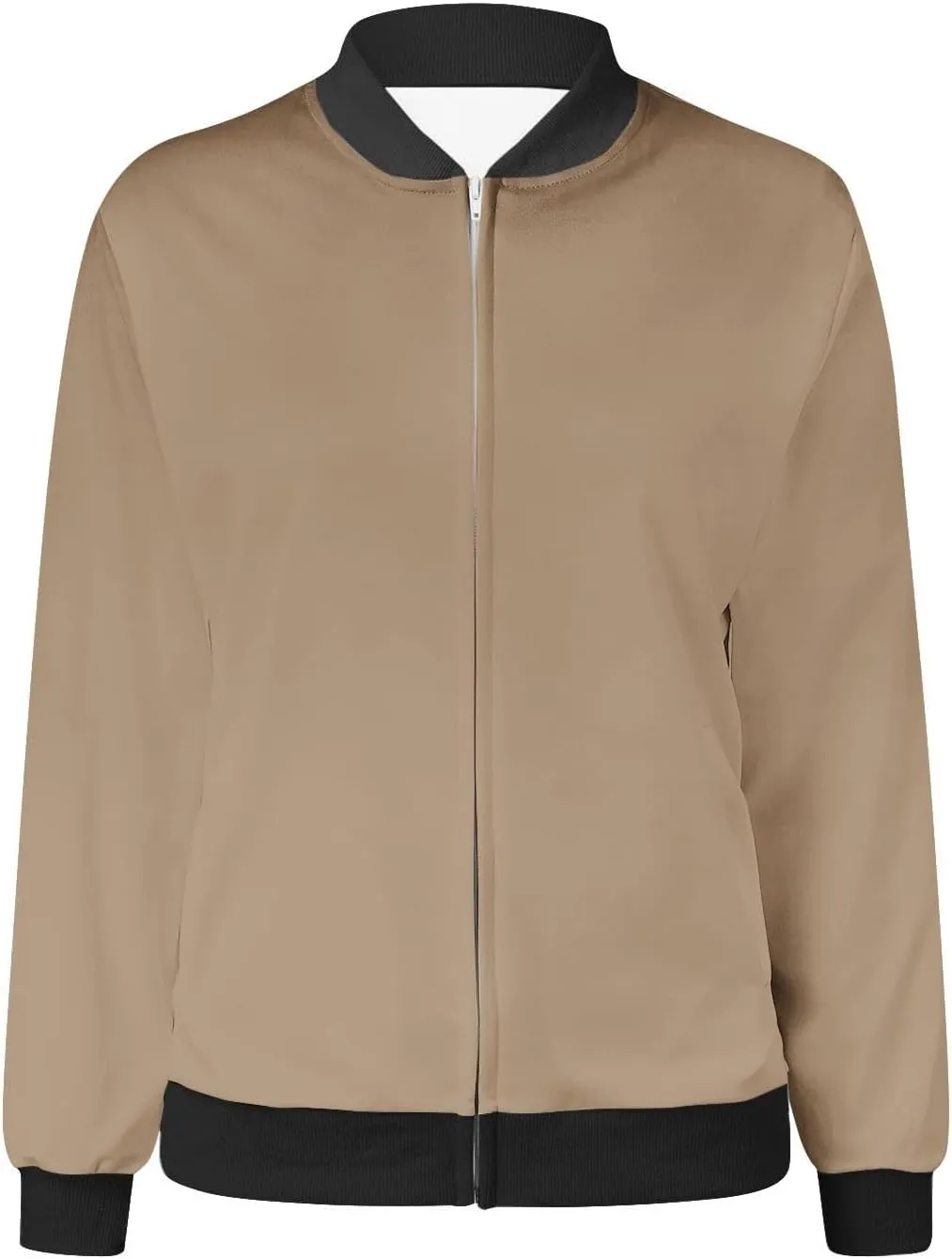 Women's Bomber Jacket Casual Zip Up Coat Lightweight Jacket Fall Fashion Long Sleeve Outerwear Windbreaker w/Pockets