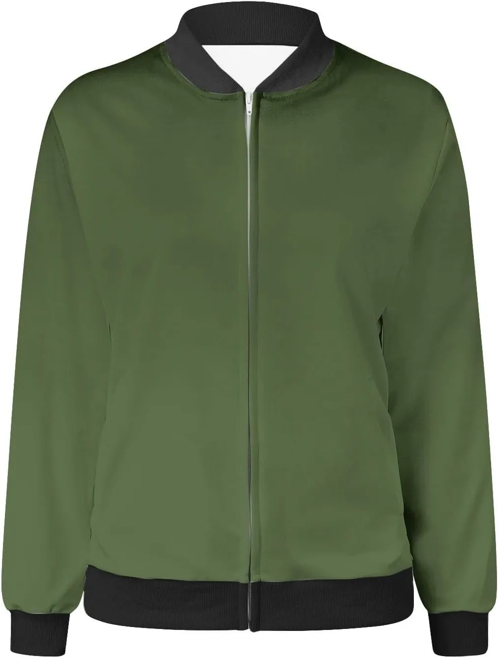 Women's Bomber Jacket Casual Zip Up Coat Lightweight Jacket Fall Fashion Long Sleeve Outerwear Windbreaker w/Pockets