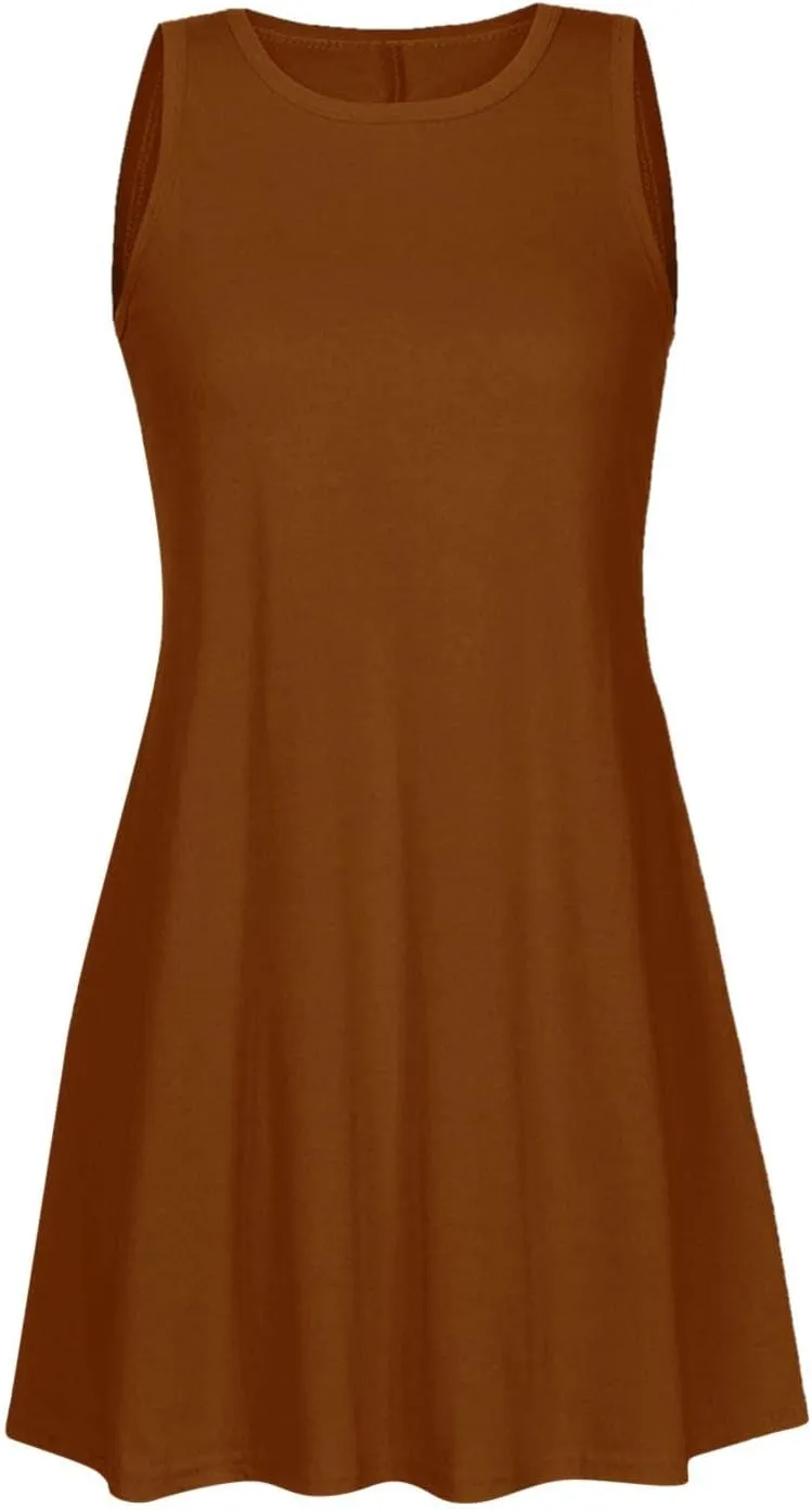 Womens Casual Dresses Crewneck Sleeveless Mini Dress Summer 2025 Loose A Line Flowy Beach Vacation Tank Sundress