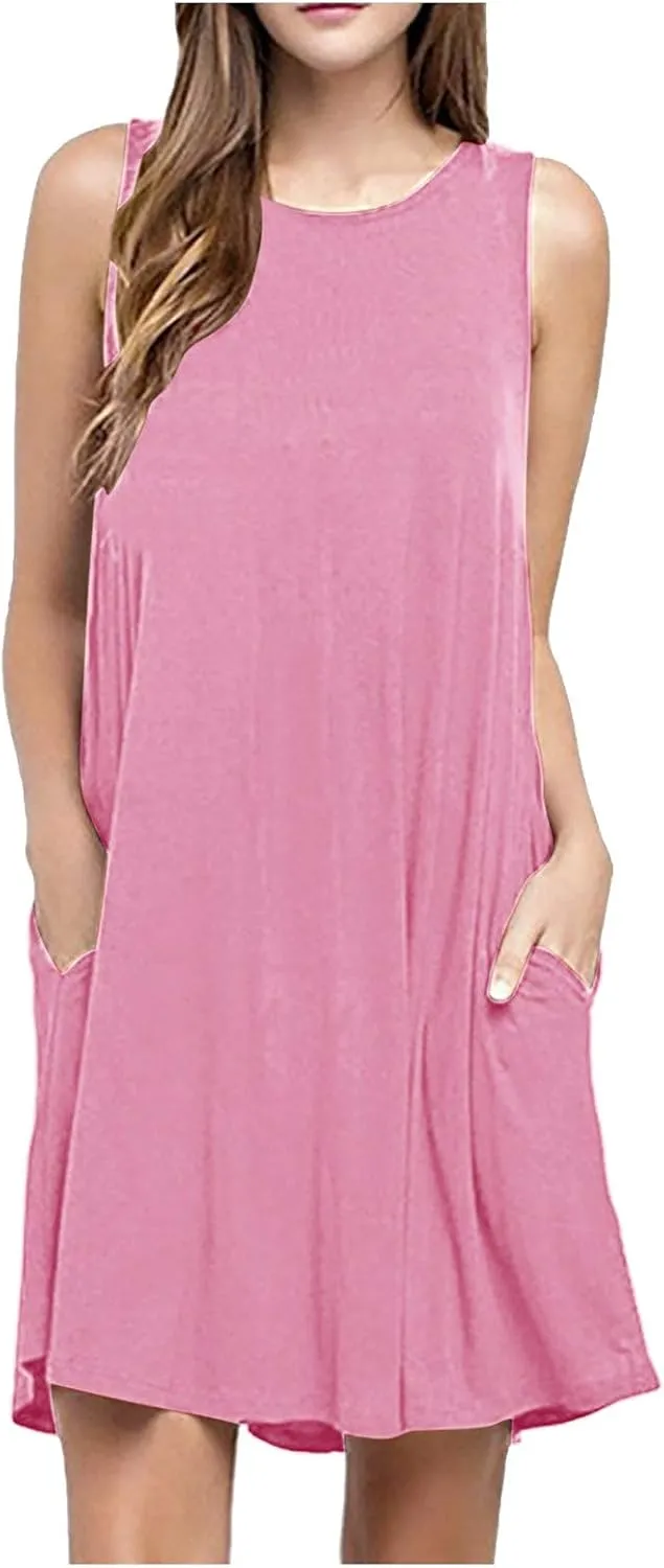 Womens Casual Dresses Crewneck Sleeveless Mini Dress Summer 2025 Loose A Line Flowy Beach Vacation Tank Sundress
