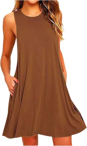 Womens Casual Dresses Crewneck Sleeveless Mini Dress Summer 2025 Loose A Line Flowy Beach Vacation Tank Sundress