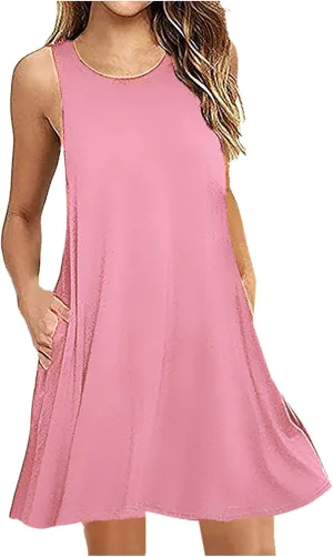 Womens Casual Dresses Crewneck Sleeveless Mini Dress Summer 2025 Loose A Line Flowy Beach Vacation Tank Sundress