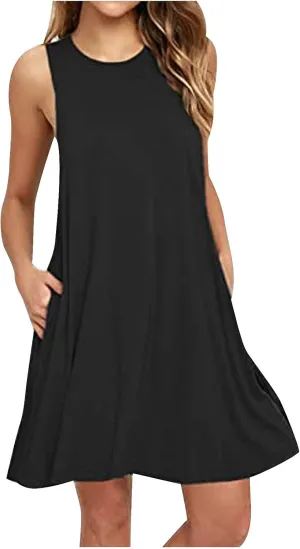 Womens Casual Dresses Crewneck Sleeveless Mini Dress Summer 2025 Loose A Line Flowy Beach Vacation Tank Sundress
