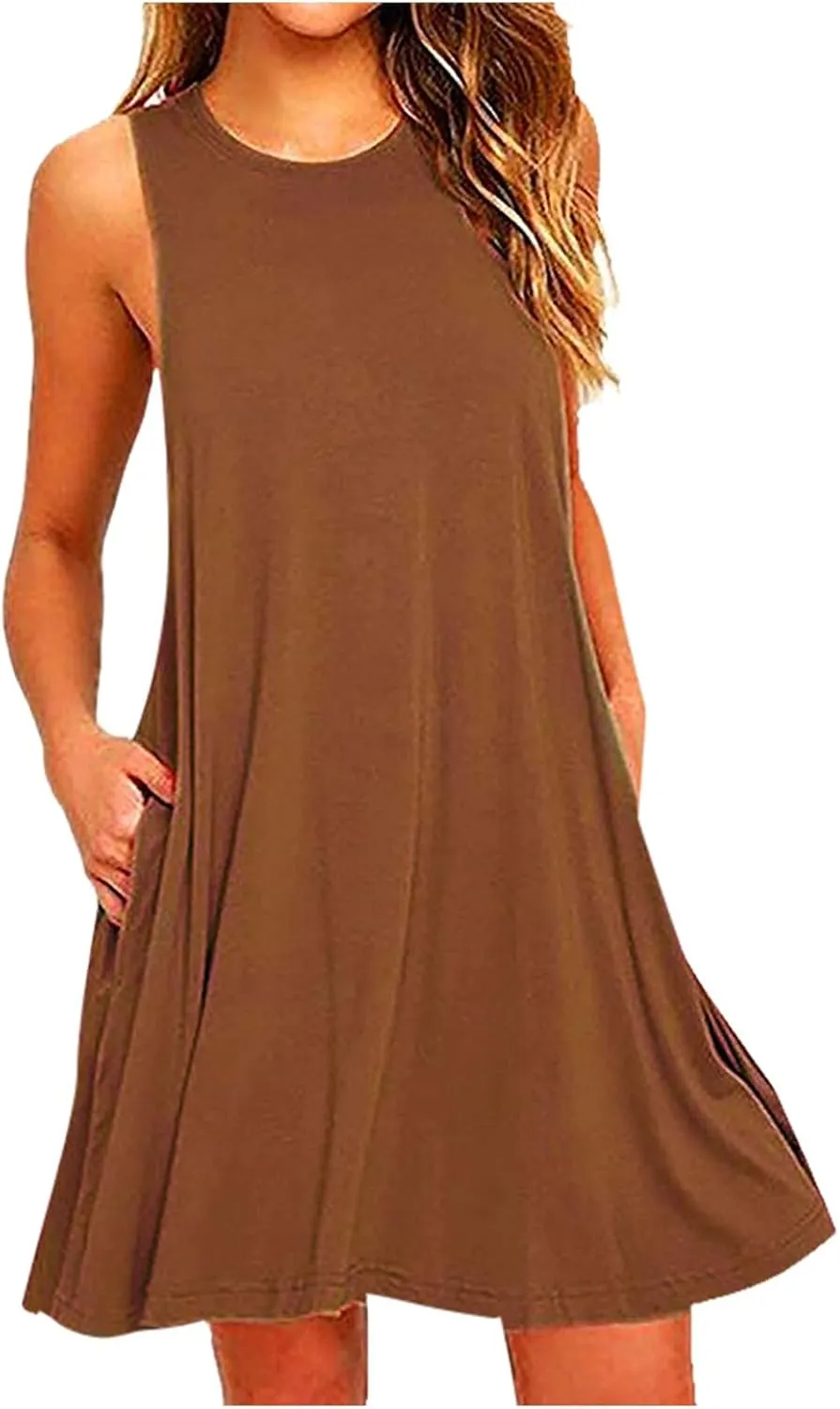 Womens Casual Dresses Crewneck Sleeveless Mini Dress Summer 2025 Loose A Line Flowy Beach Vacation Tank Sundress