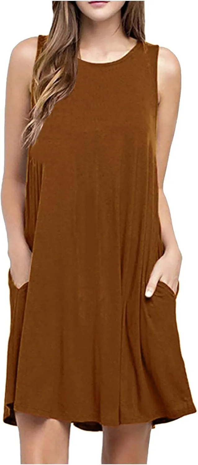 Womens Casual Dresses Crewneck Sleeveless Mini Dress Summer 2025 Loose A Line Flowy Beach Vacation Tank Sundress