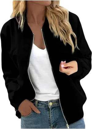 Women's Casual Floral Zip Up Bomber Jacket Spring Long Sleeve Coat Stand Collar Lightweight Short Outwear Tops