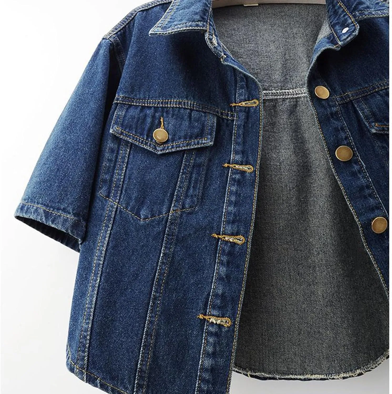 Women's Cropped Denim Jackets Button Down Short Sleeve Jean Jacket with Pockets Fashion Y2k Crop Tops Casual Jackets
