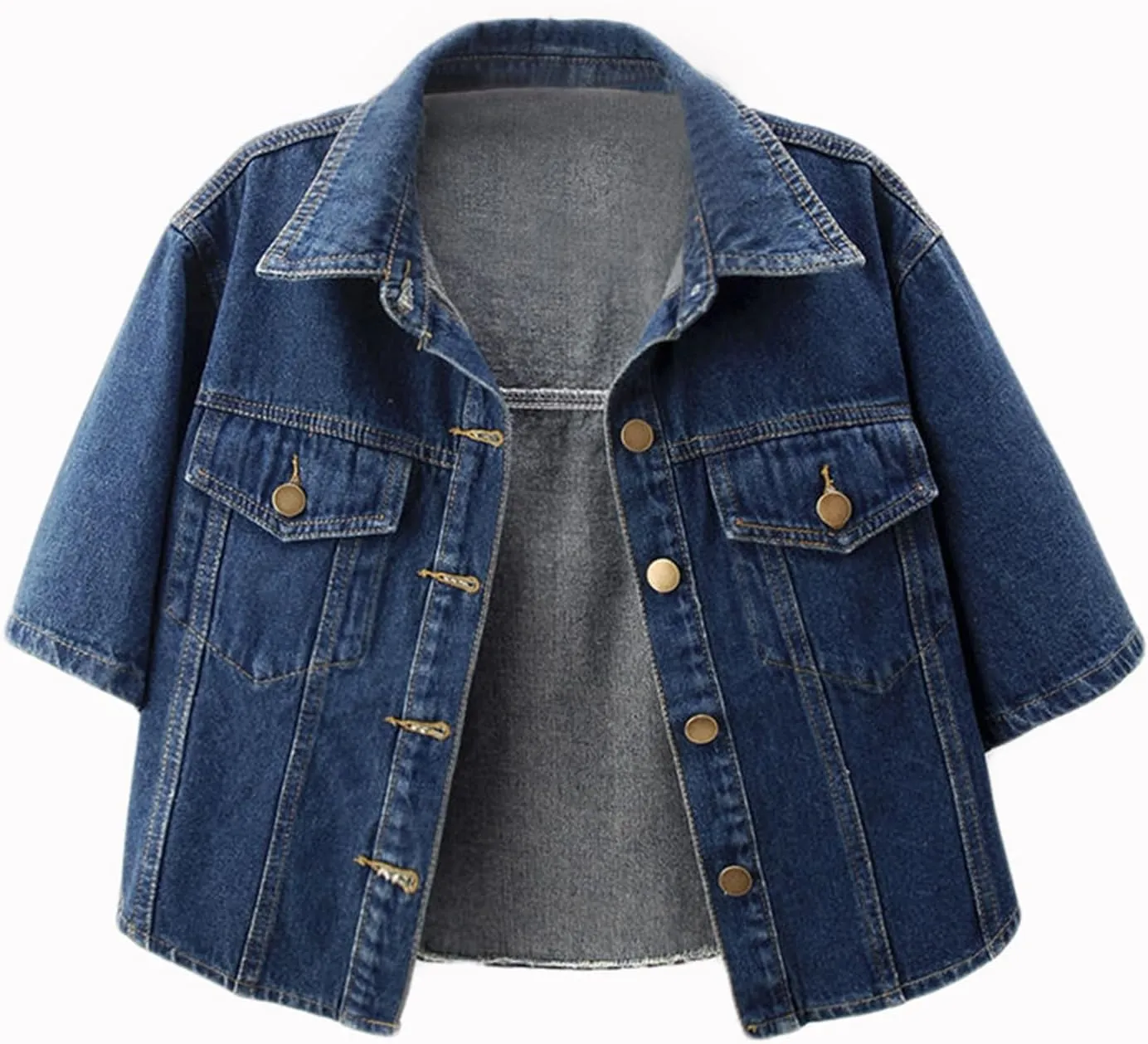 Women's Cropped Denim Jackets Button Down Short Sleeve Jean Jacket with Pockets Fashion Y2k Crop Tops Casual Jackets