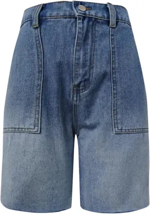 Women's Denim Bermuda Shorts Frayed Hem Mid Rise Comfy Straight Leg Shorts Loose Fit Breathable Baggy Jean Shorts with Pocket