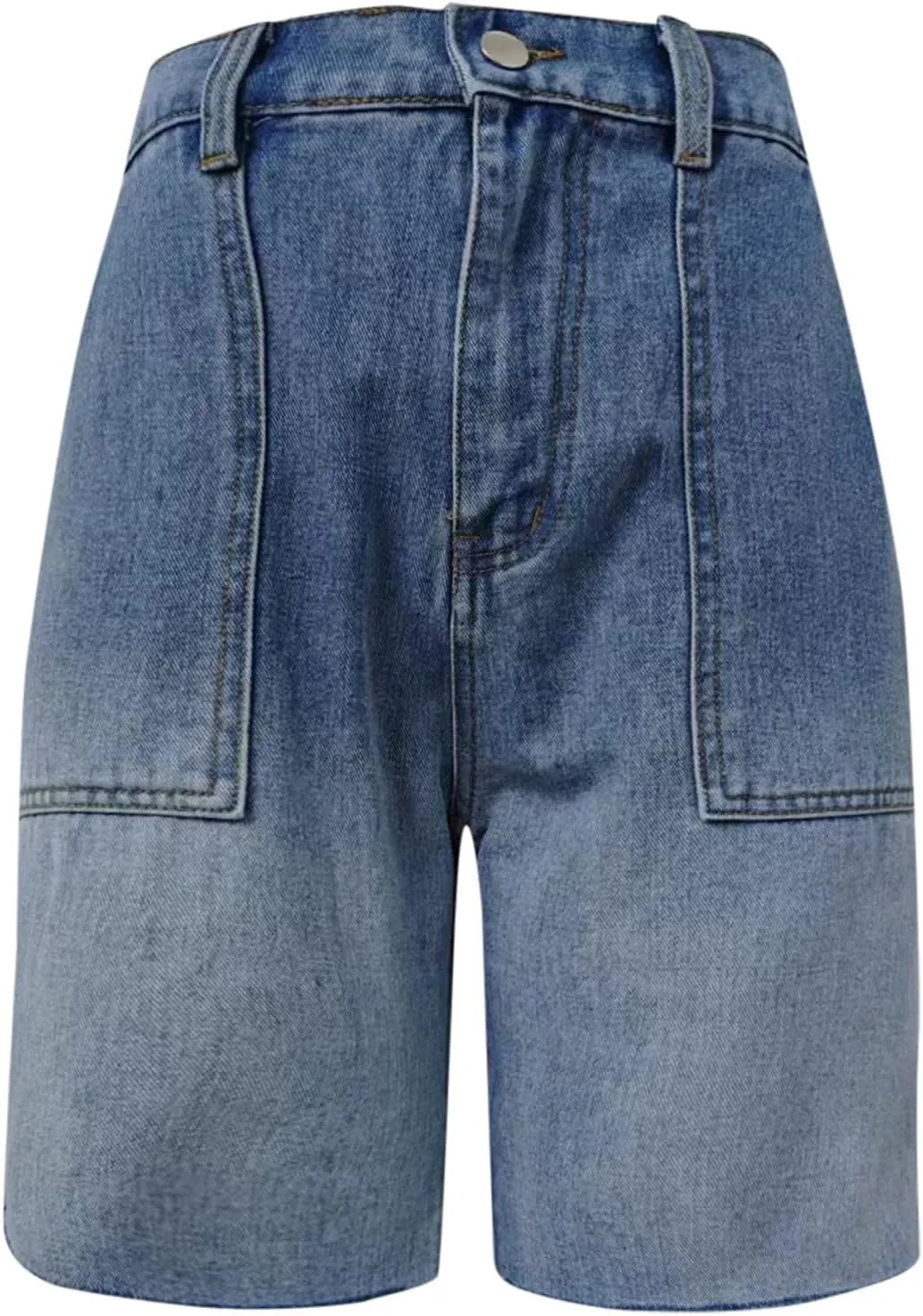 Women's Denim Bermuda Shorts Frayed Hem Mid Rise Comfy Straight Leg Shorts Loose Fit Breathable Baggy Jean Shorts with Pocket