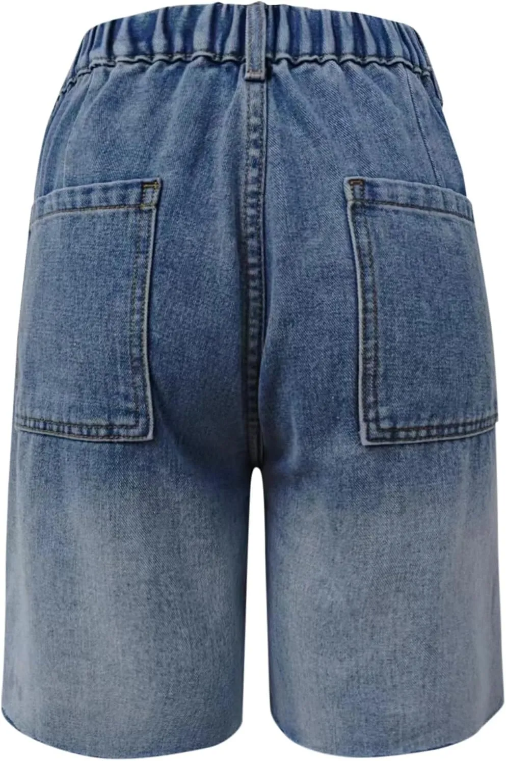 Women's Denim Bermuda Shorts Frayed Hem Mid Rise Comfy Straight Leg Shorts Loose Fit Breathable Baggy Jean Shorts with Pocket